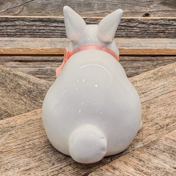 1970’s Russ Berrie and Co-Sweetest White Porcelain Bunny w/ Floral Accents-#1058 - Picture 5 of 7